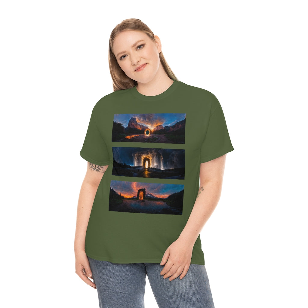 wide_angle_photo_of_a_magical_portal_in_(zion, yellowstone, ranier) - Unisex Heavy Cotton Tee