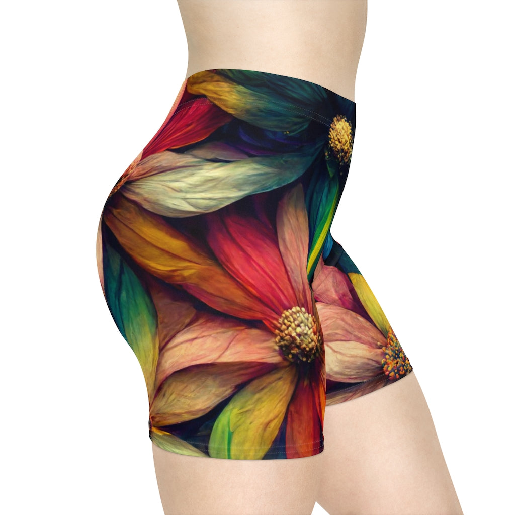 flower camoflage tiling patern colorful rainbow detailed - Women's Biker Shorts