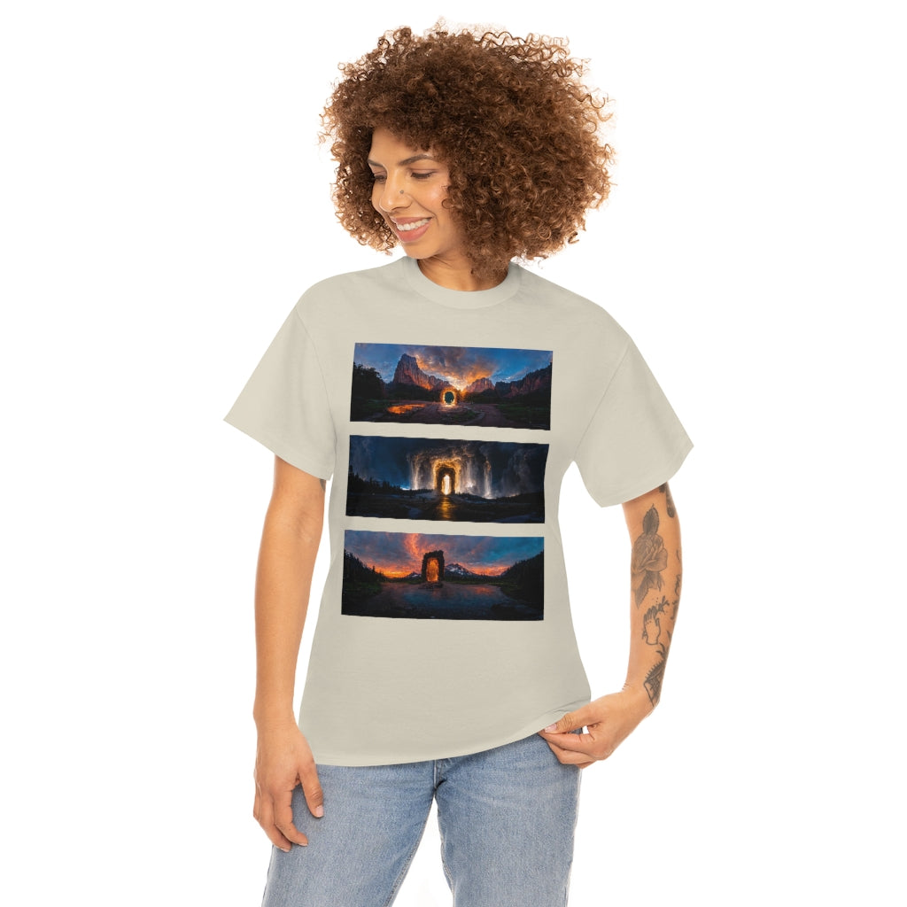 wide_angle_photo_of_a_magical_portal_in_(zion, yellowstone, ranier) - Unisex Heavy Cotton Tee