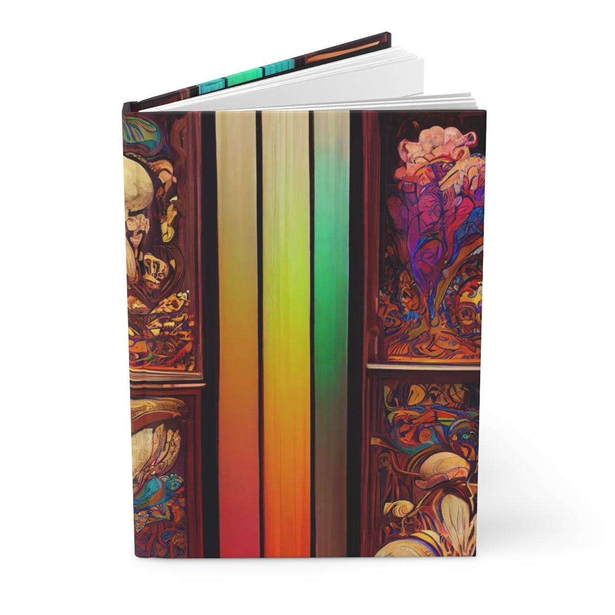 art nouveau library, intricate, rainbow colors, vibrant - Hardcover Journal Matte