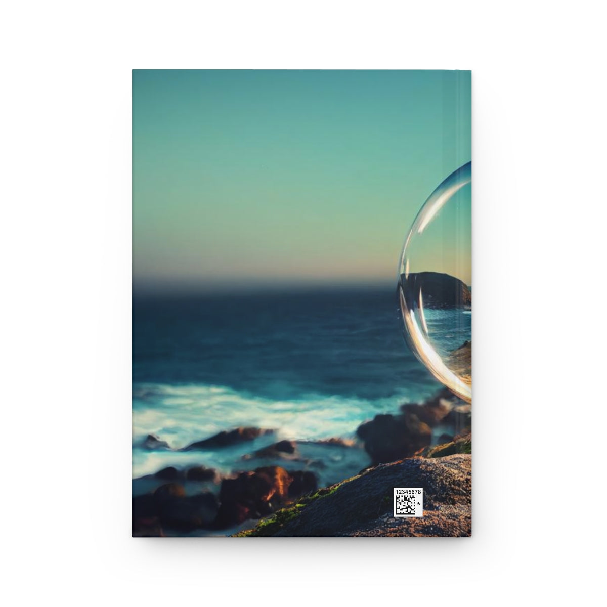 clear spherical bubble houses, set perfectly on top of a rocky shore, beautiful ocean coast - Hardcover Journal Matte