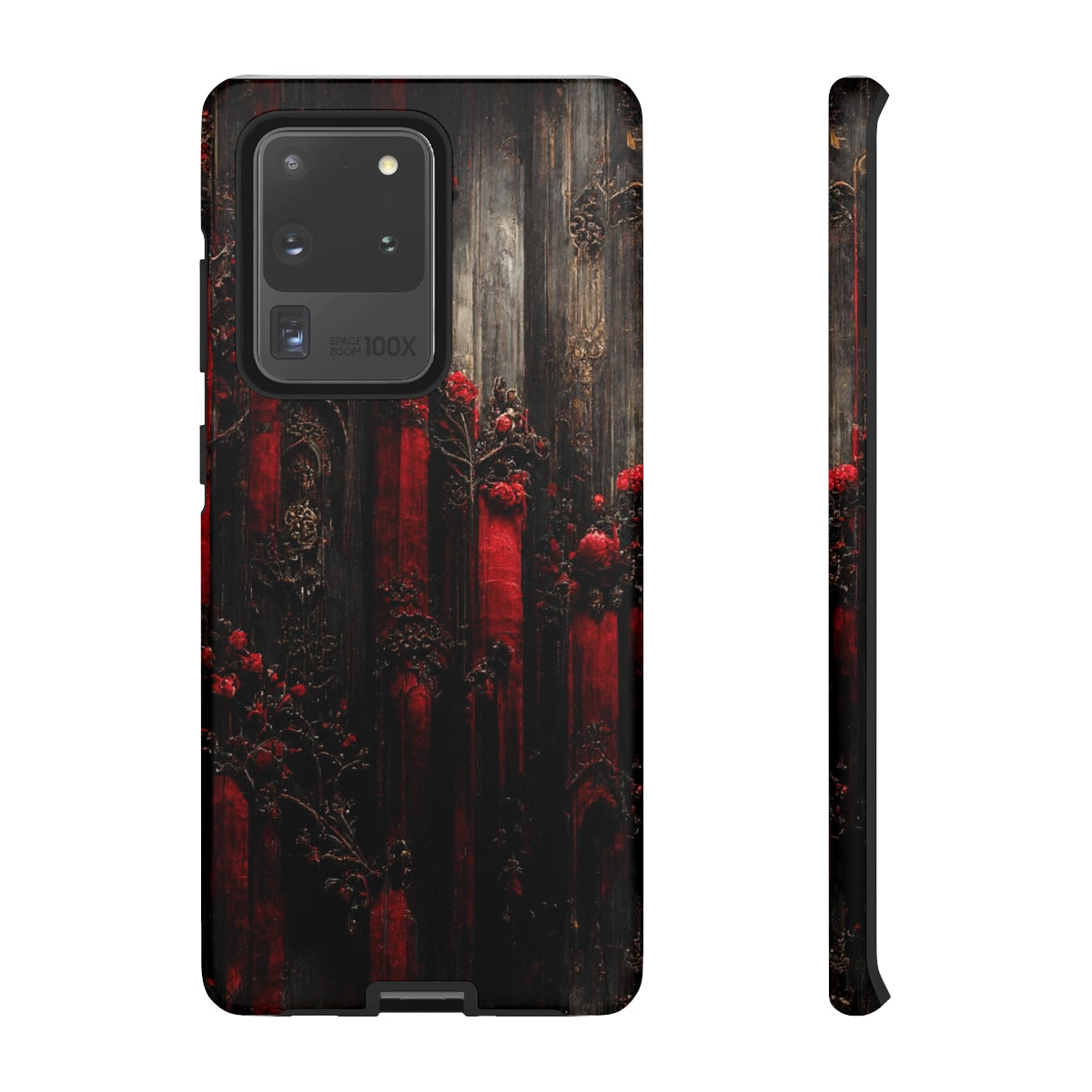 phone case - wall paper texture of red and black gothic painting octane rendering cinematic wooden detailed design frame