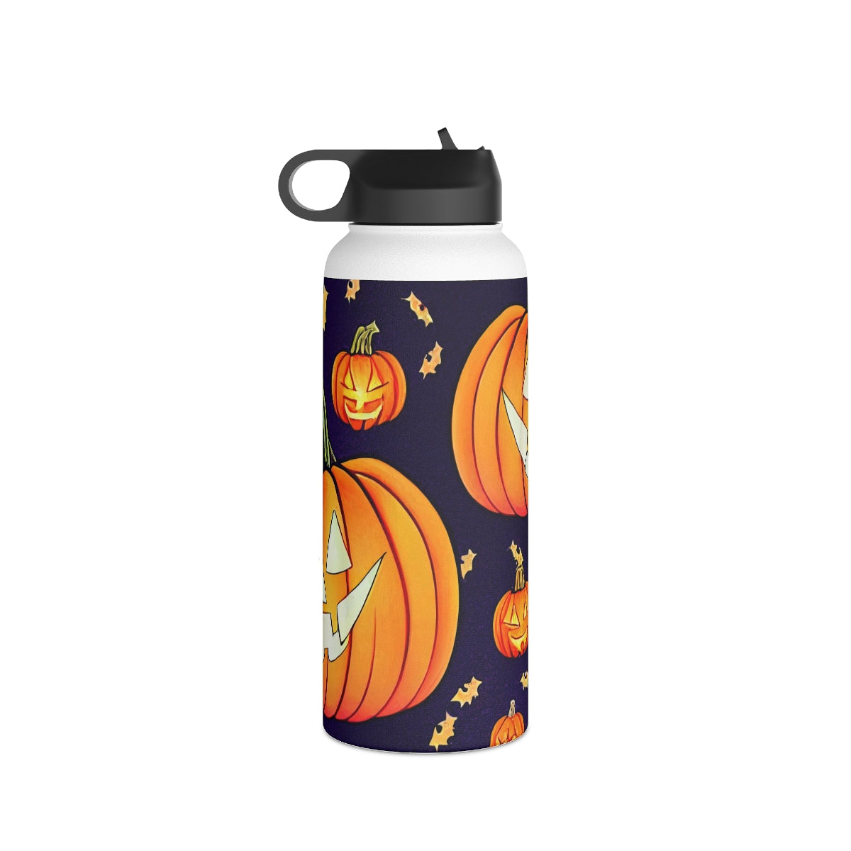 Stainless Steel Water Bottle, Standard Lid - Halloween wall art, Halloween decor, cat bat vampire witch ghost pumpkin, repeating seamless pattern , in the style of alphonse mucha