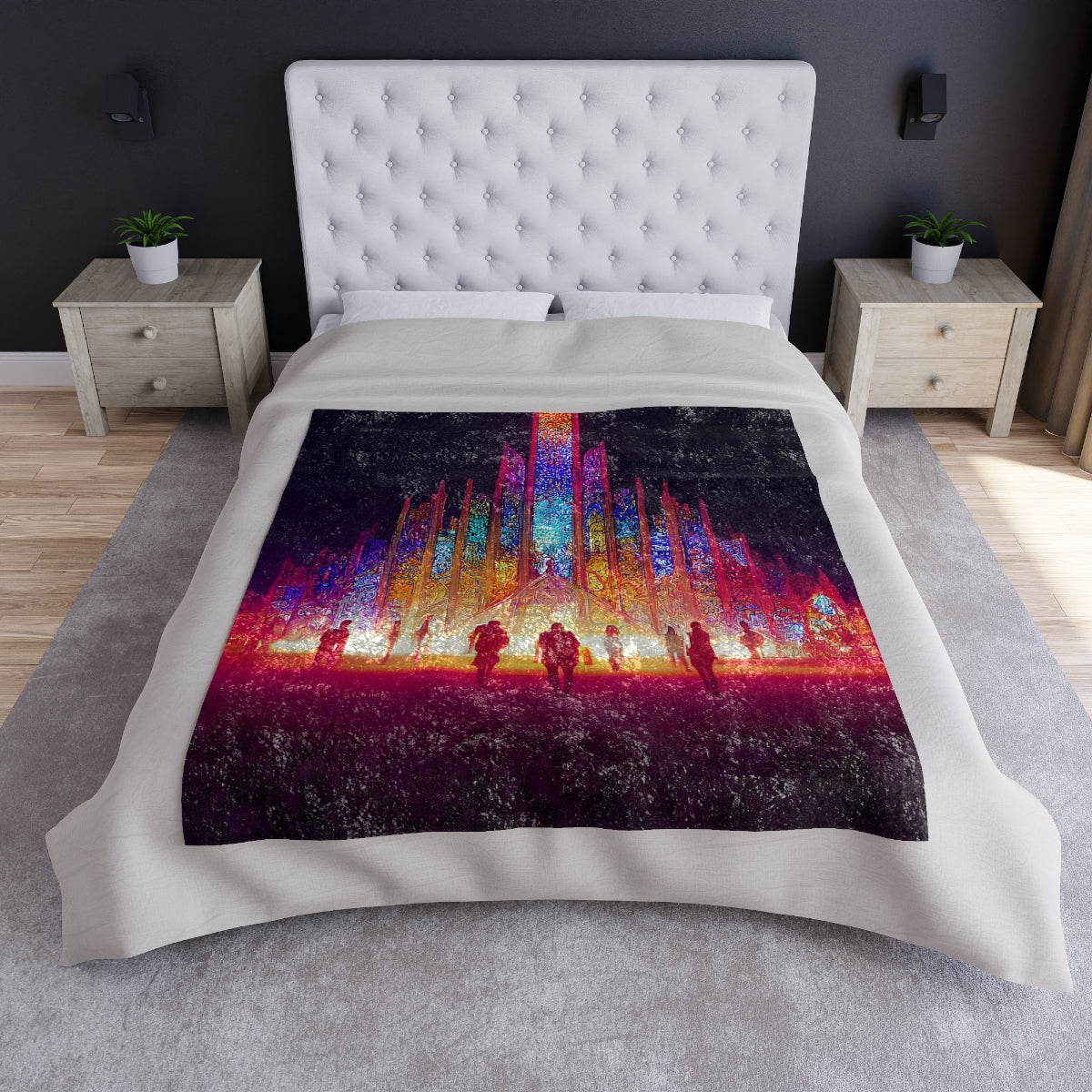 stained glass cathedral at burning man at night - Crushed Velvet Blanket