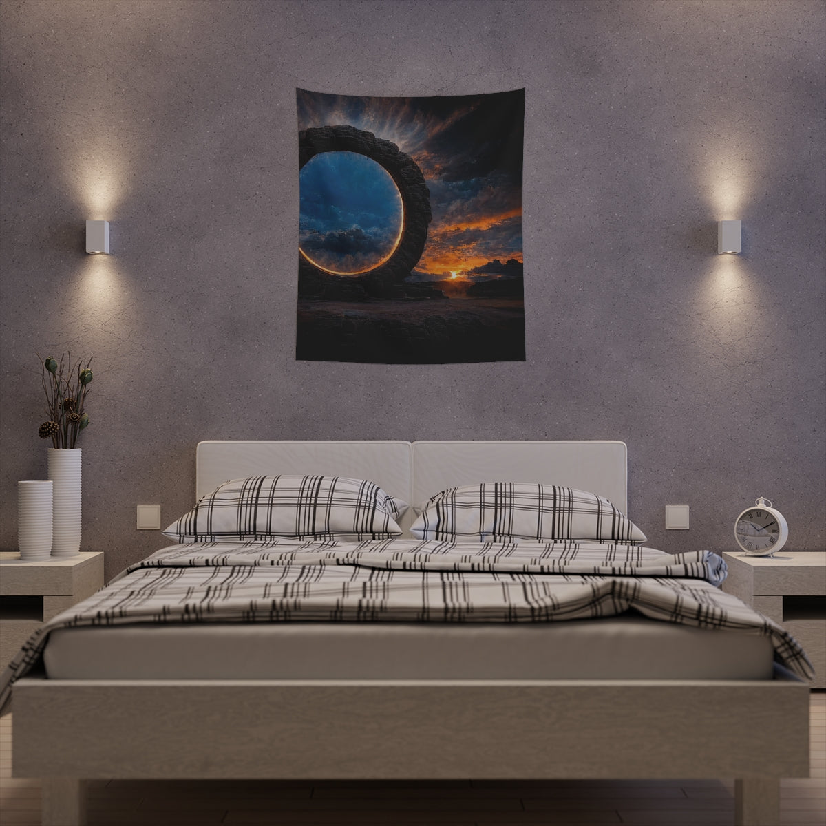 sunset stargate made of stone that form a circle - Indoor Wall Tapestries