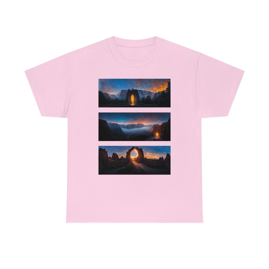 wide_angle_photo_of_a_magical_portal_in_(yosemite_valley, the_grand_canyon, arches_national_park) - Unisex Heavy Cotton Tee