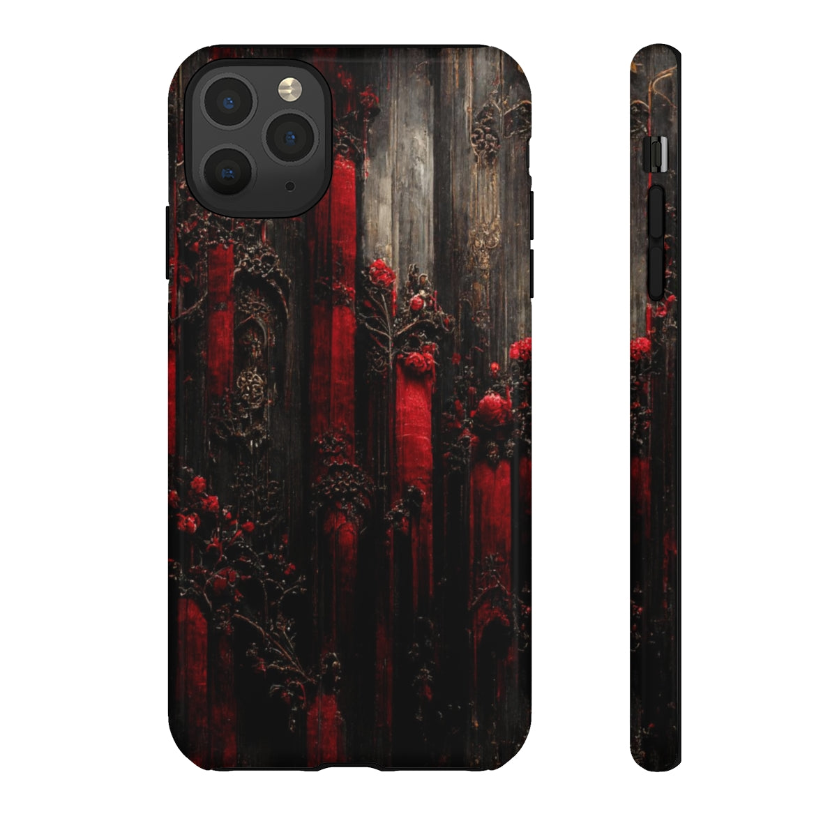 phone case - wall paper texture of red and black gothic painting octane rendering cinematic wooden detailed design frame