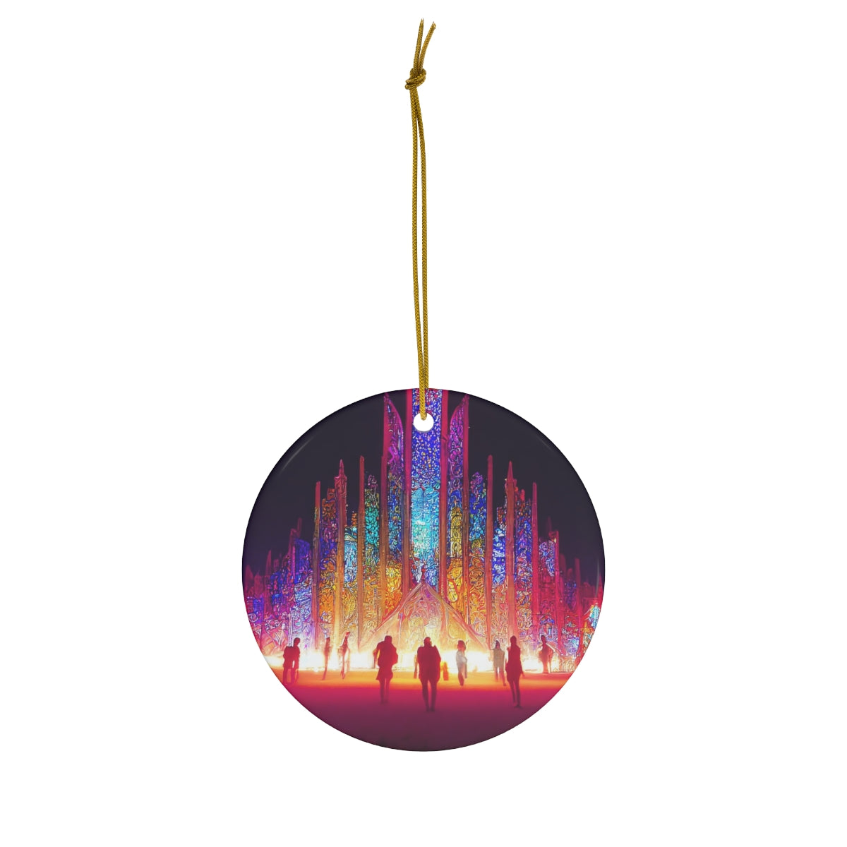 stained glass cathedral at burning man at night - Ceramic Ornament, 4 Shapes