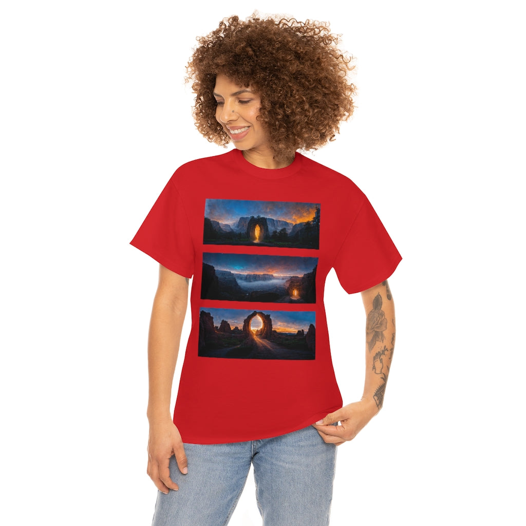 wide_angle_photo_of_a_magical_portal_in_(yosemite_valley, the_grand_canyon, arches_national_park) - Unisex Heavy Cotton Tee