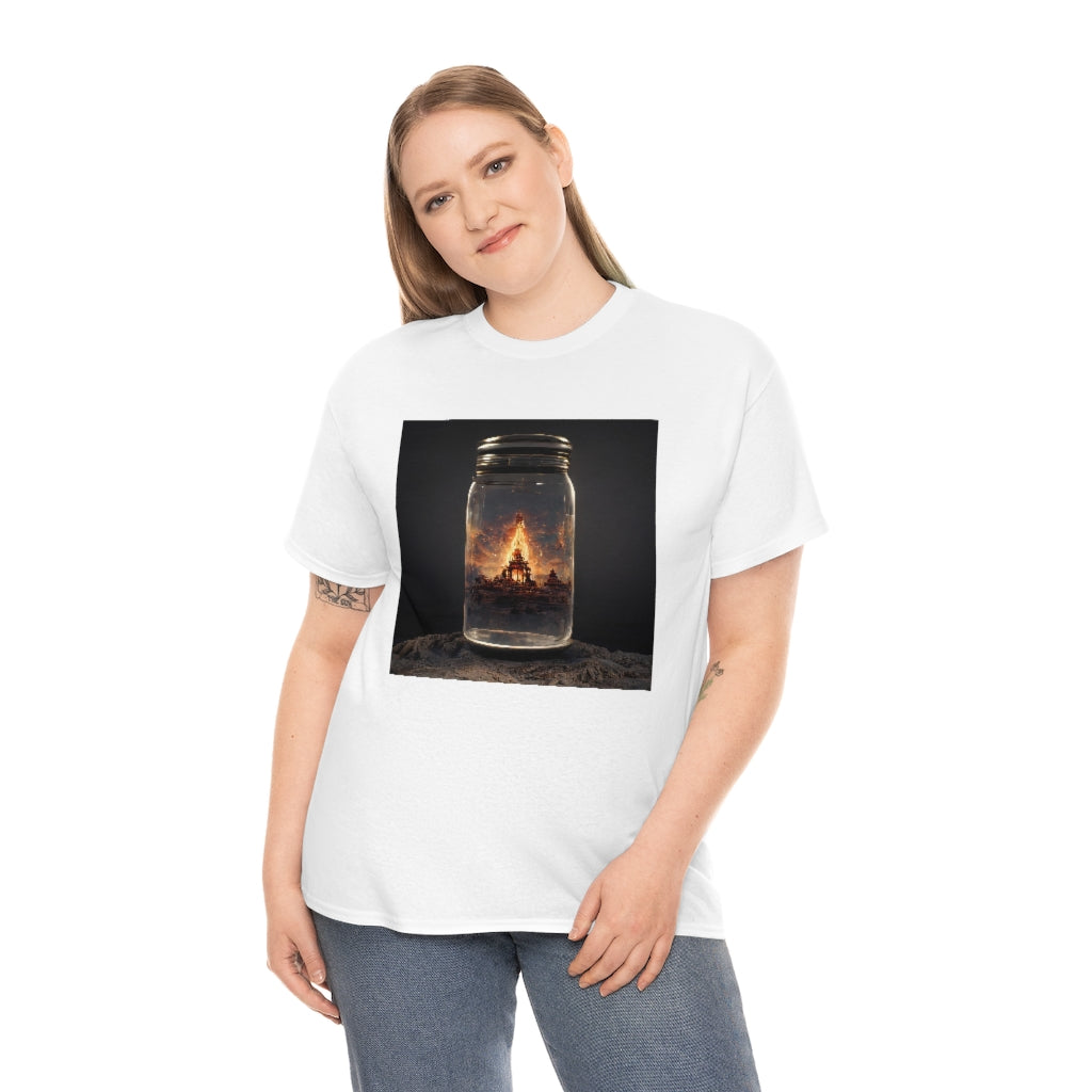 glass_jar_with_burning_man_temple_inside_black_rock_city - Unisex Heavy Cotton Tee