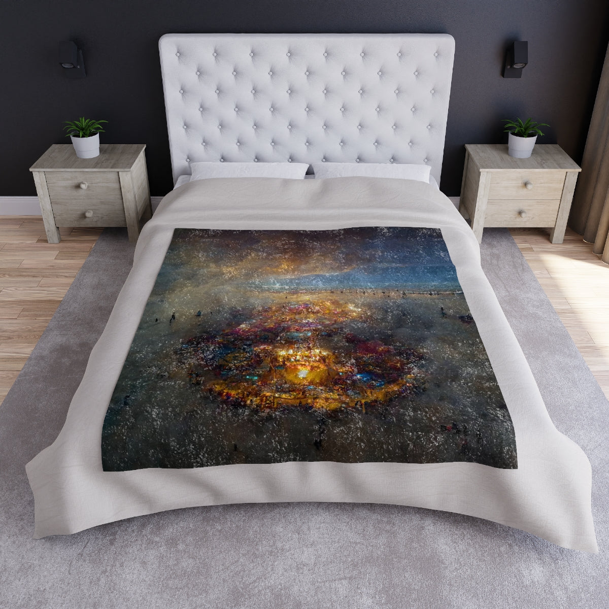 drone shot of burning man from above by monet, aerial view - Crushed Velvet Blanket