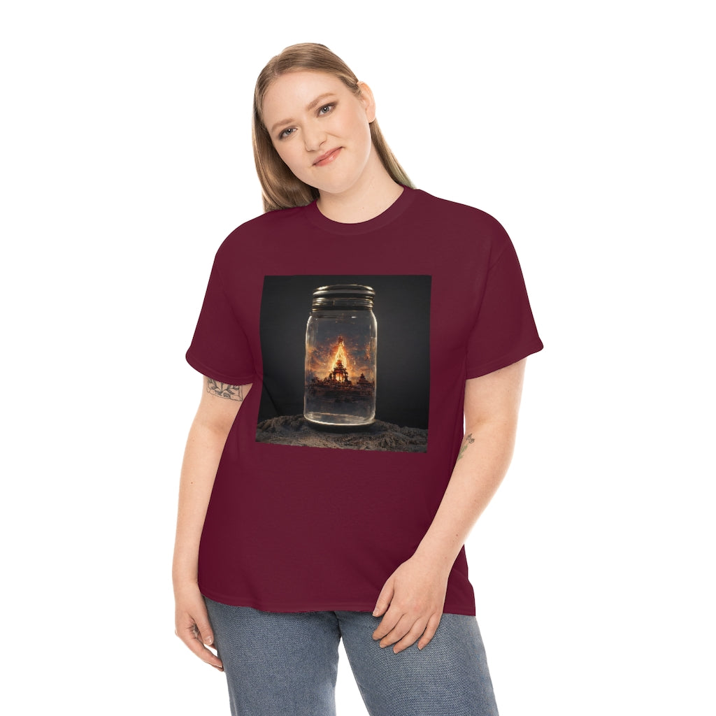 glass_jar_with_burning_man_temple_inside_black_rock_city - Unisex Heavy Cotton Tee