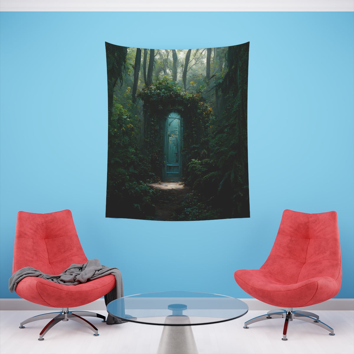 fantasy secret doorway to the feywild hidden in a lush forest environment - Indoor Wall Tapestries