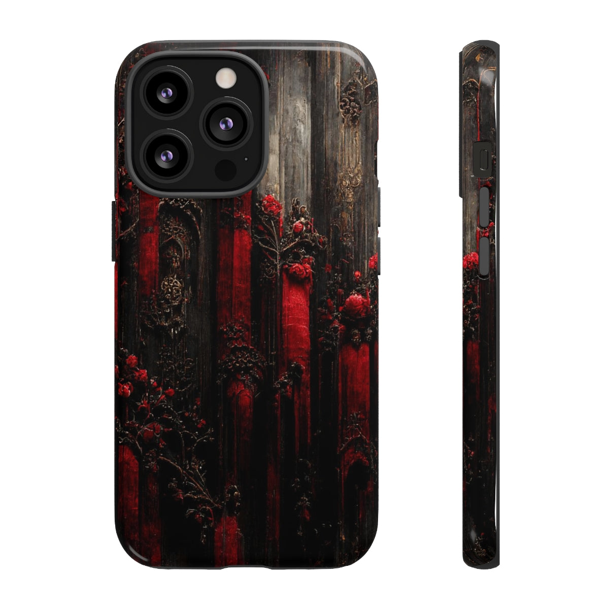 phone case - wall paper texture of red and black gothic painting octane rendering cinematic wooden detailed design frame