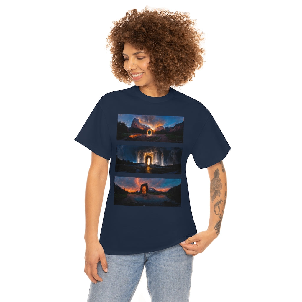 wide_angle_photo_of_a_magical_portal_in_(zion, yellowstone, ranier) - Unisex Heavy Cotton Tee