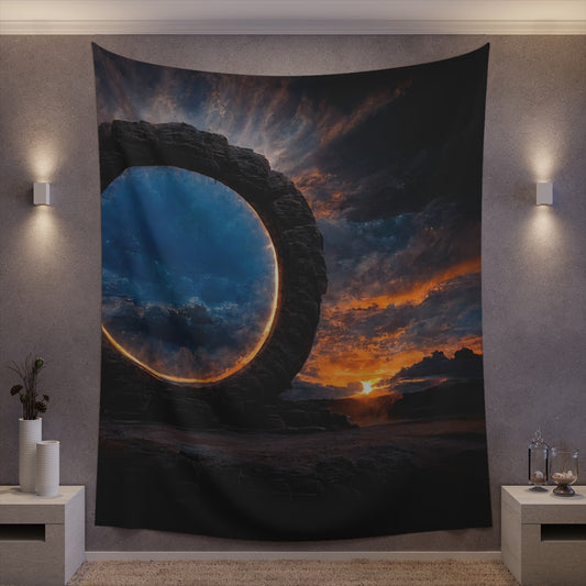 sunset stargate made of stone that form a circle - Indoor Wall Tapestries