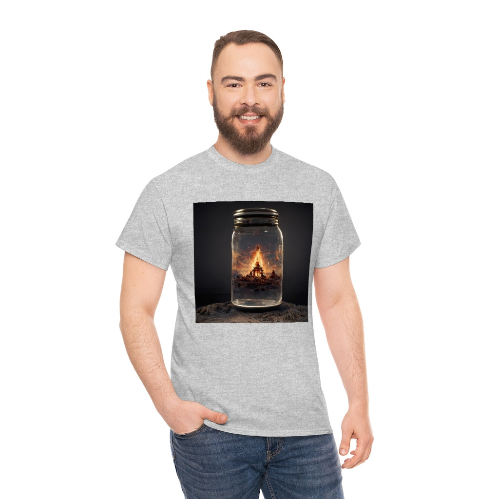 glass_jar_with_burning_man_temple_inside_black_rock_city - Unisex Heavy Cotton Tee