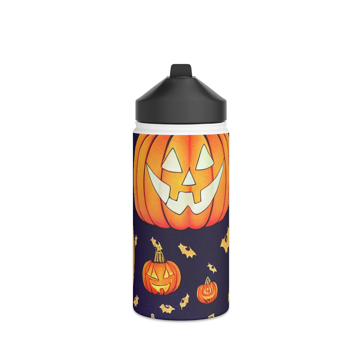 Stainless Steel Water Bottle, Standard Lid - Halloween wall art, Halloween decor, cat bat vampire witch ghost pumpkin, repeating seamless pattern , in the style of alphonse mucha