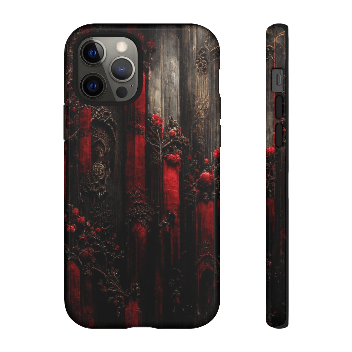 phone case - wall paper texture of red and black gothic painting octane rendering cinematic wooden detailed design frame