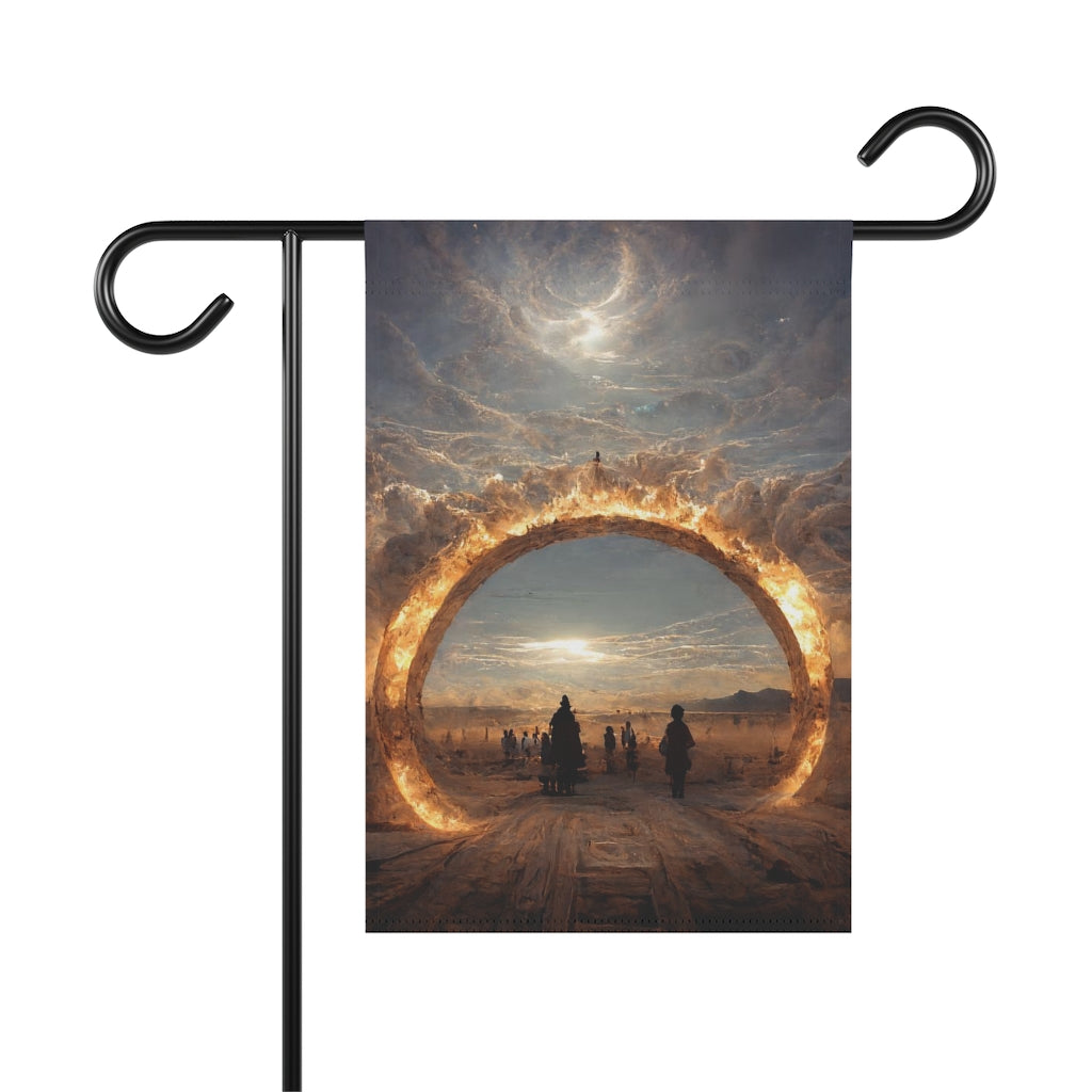 stargate that forms a circle leads to the burning man festival - Garden & House Banner