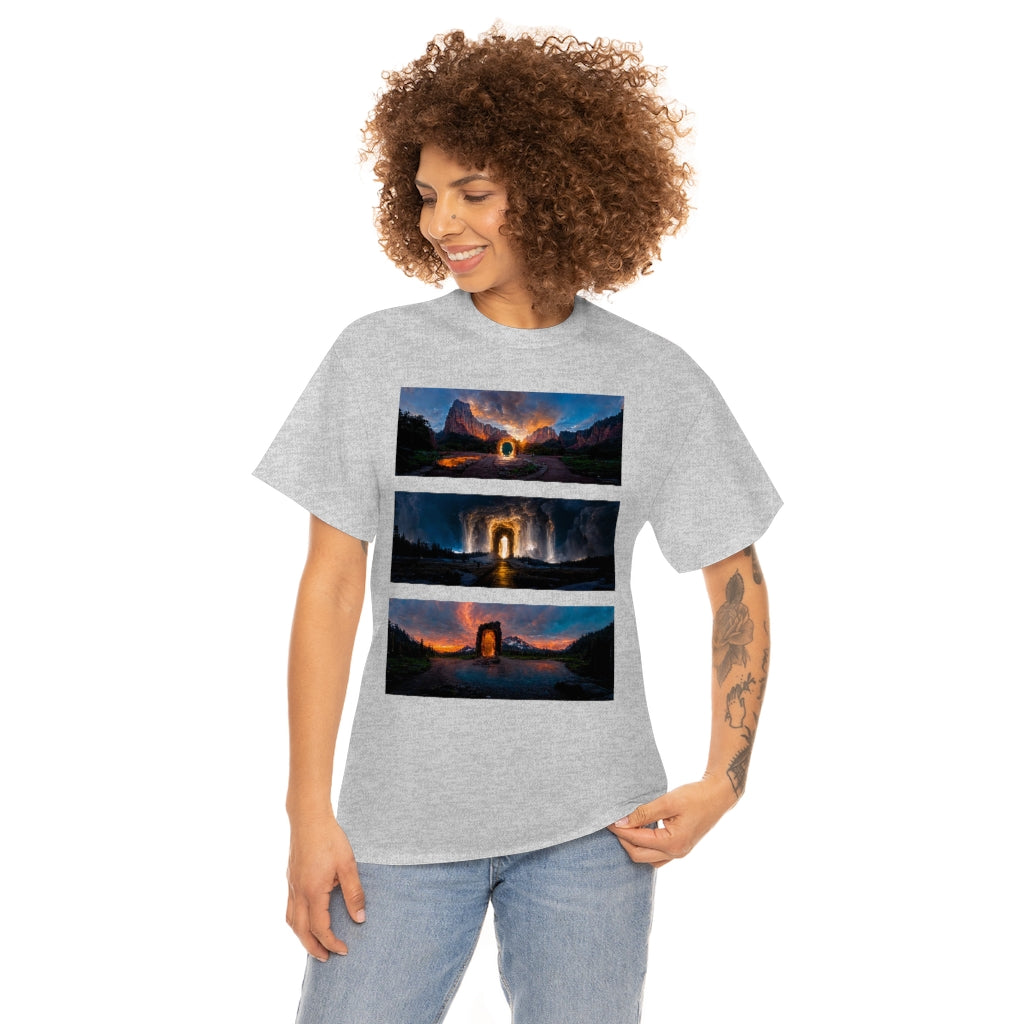 wide_angle_photo_of_a_magical_portal_in_(zion, yellowstone, ranier) - Unisex Heavy Cotton Tee