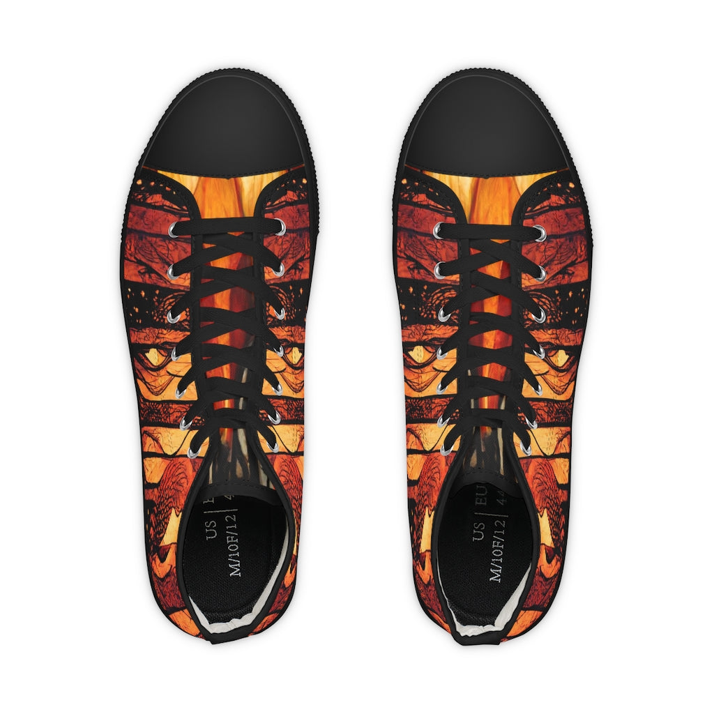 tiling pattern on wood panel of black flames - Men's High Top Sneakers