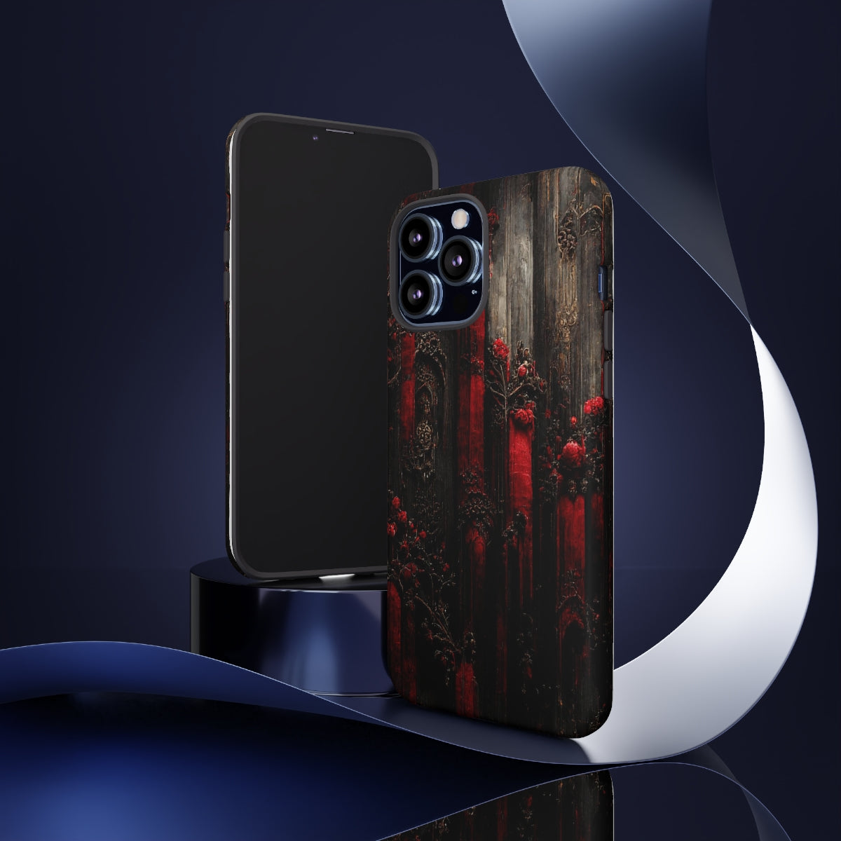 phone case - wall paper texture of red and black gothic painting octane rendering cinematic wooden detailed design frame