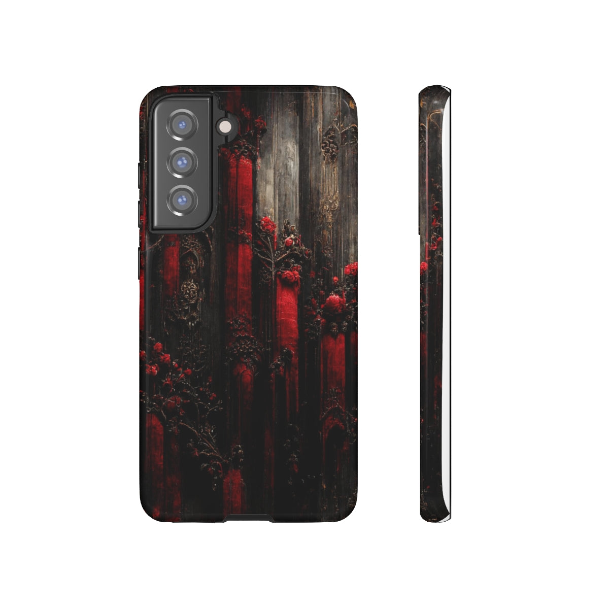 phone case - wall paper texture of red and black gothic painting octane rendering cinematic wooden detailed design frame