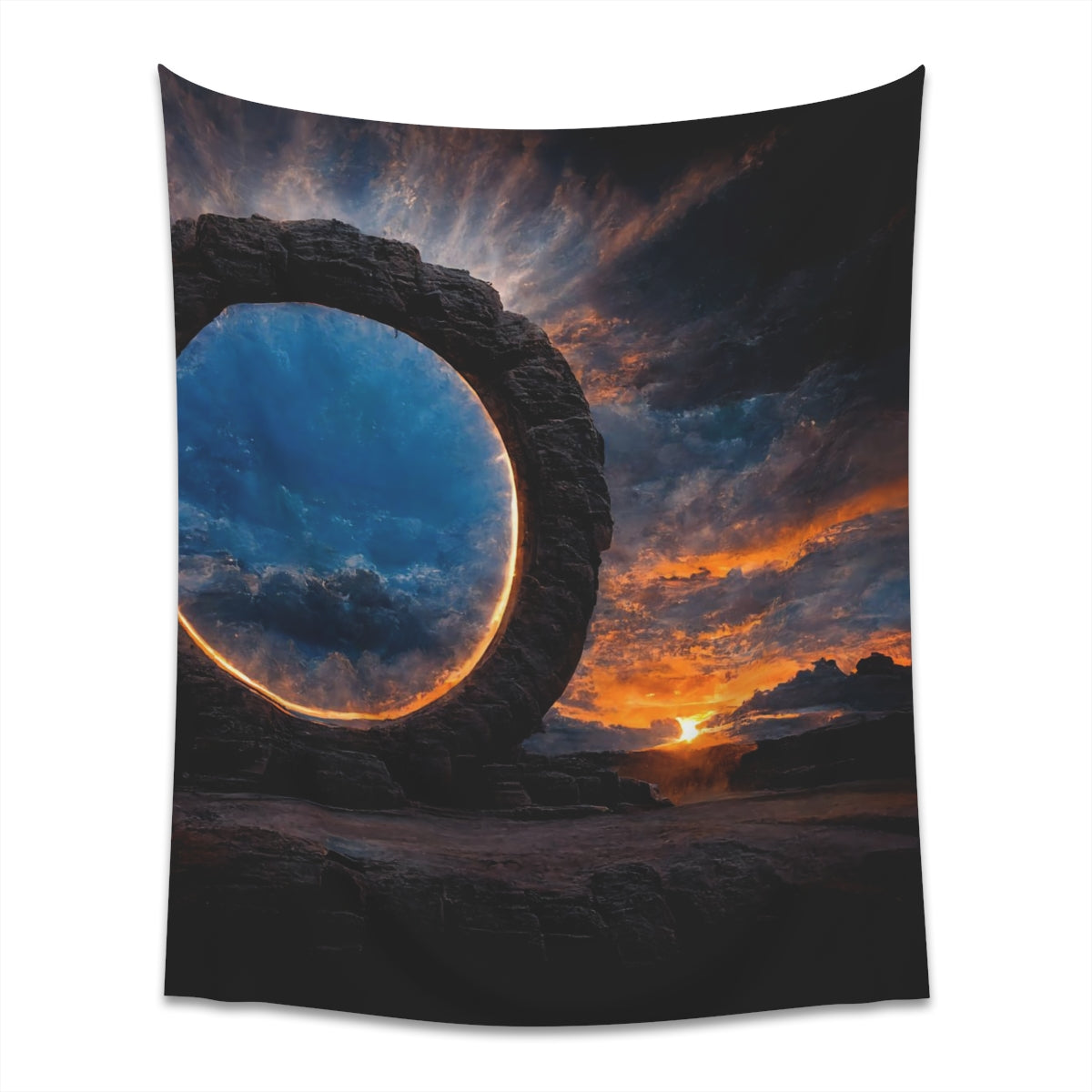 sunset stargate made of stone that form a circle - Indoor Wall Tapestries