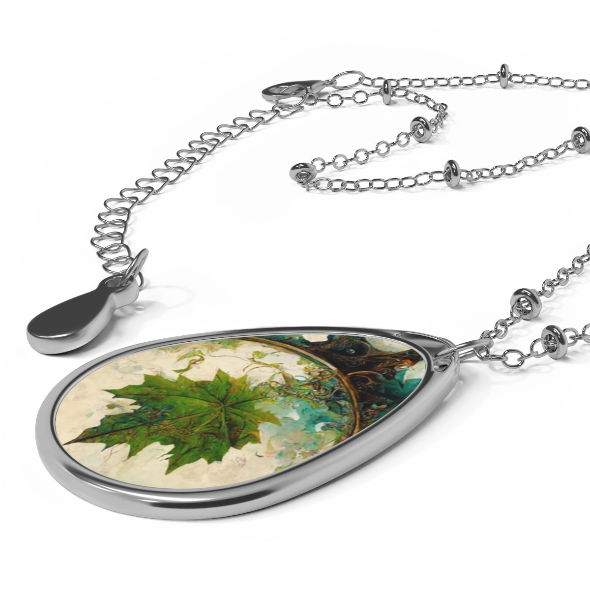 Oval Necklace - highly detailed ancient maple, circle focus, circle