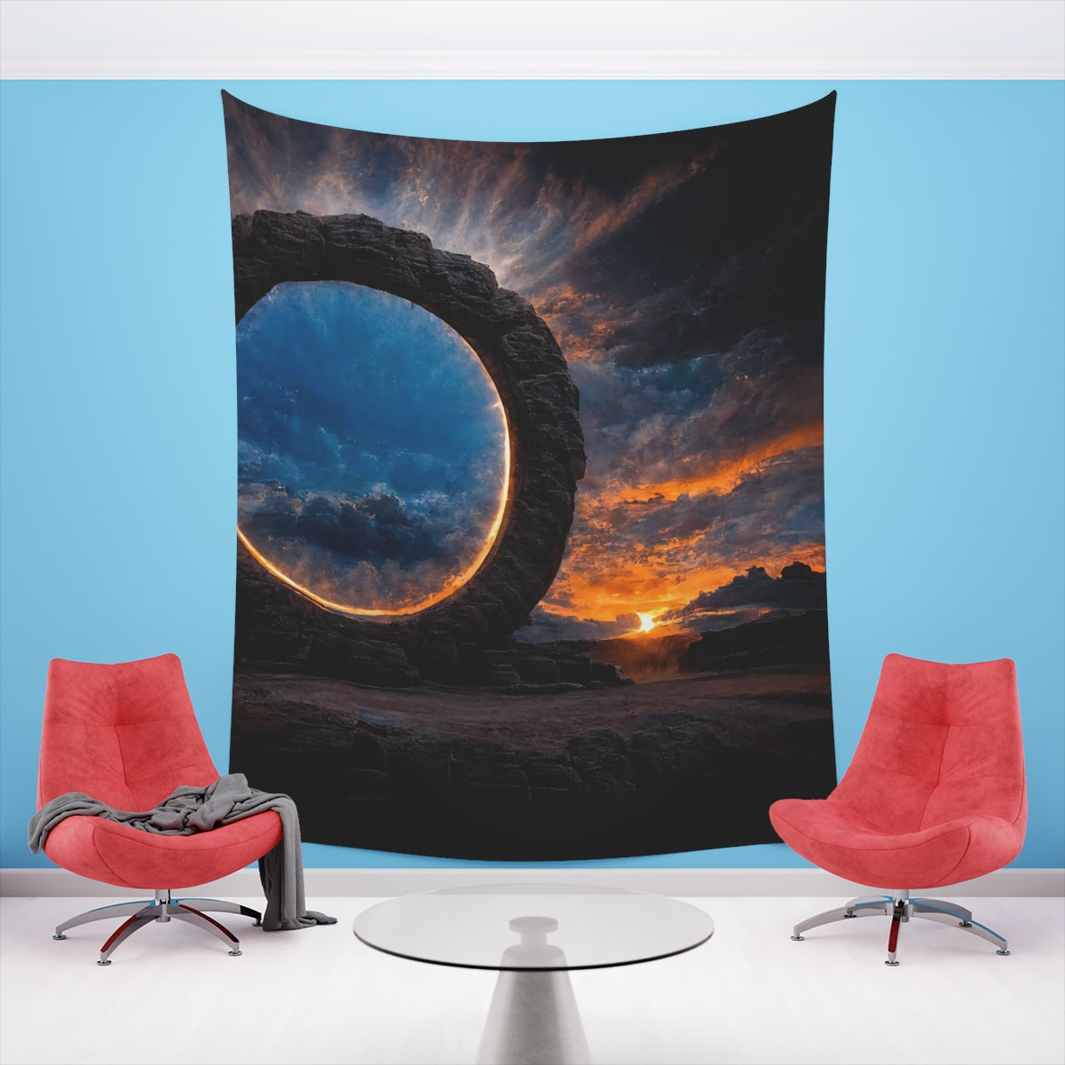 sunset stargate made of stone that form a circle - Indoor Wall Tapestries