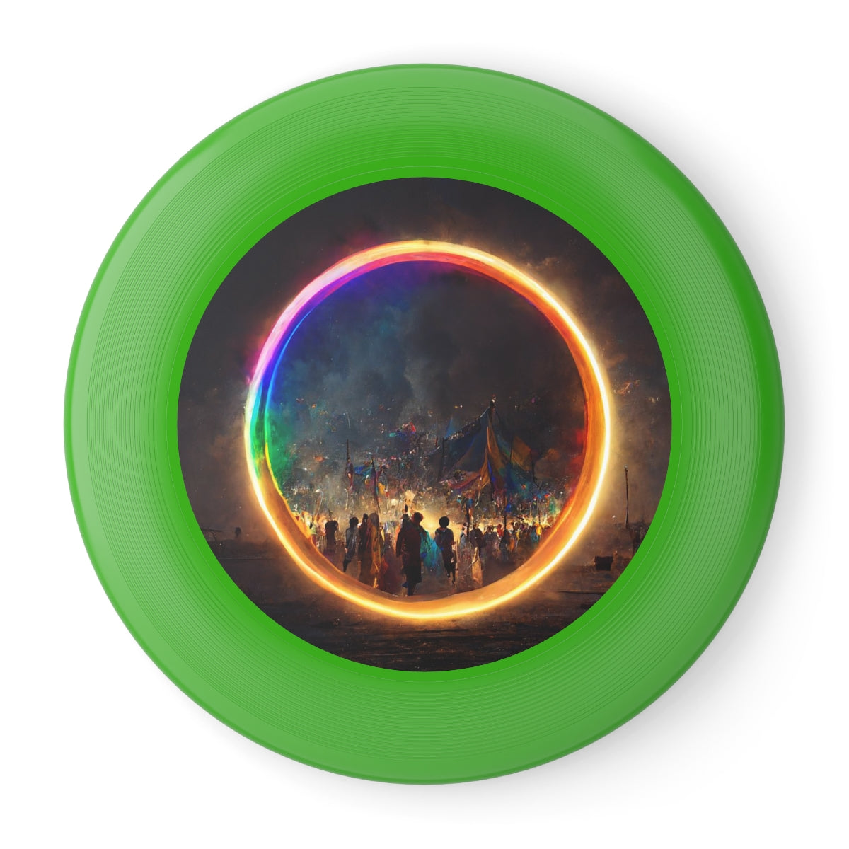 a bright rainbow circle of magic at burning man, cinematic, realistic, intricate detail, finely detailed, small details, extra detail, photorealistic - Wham-O Frisbee