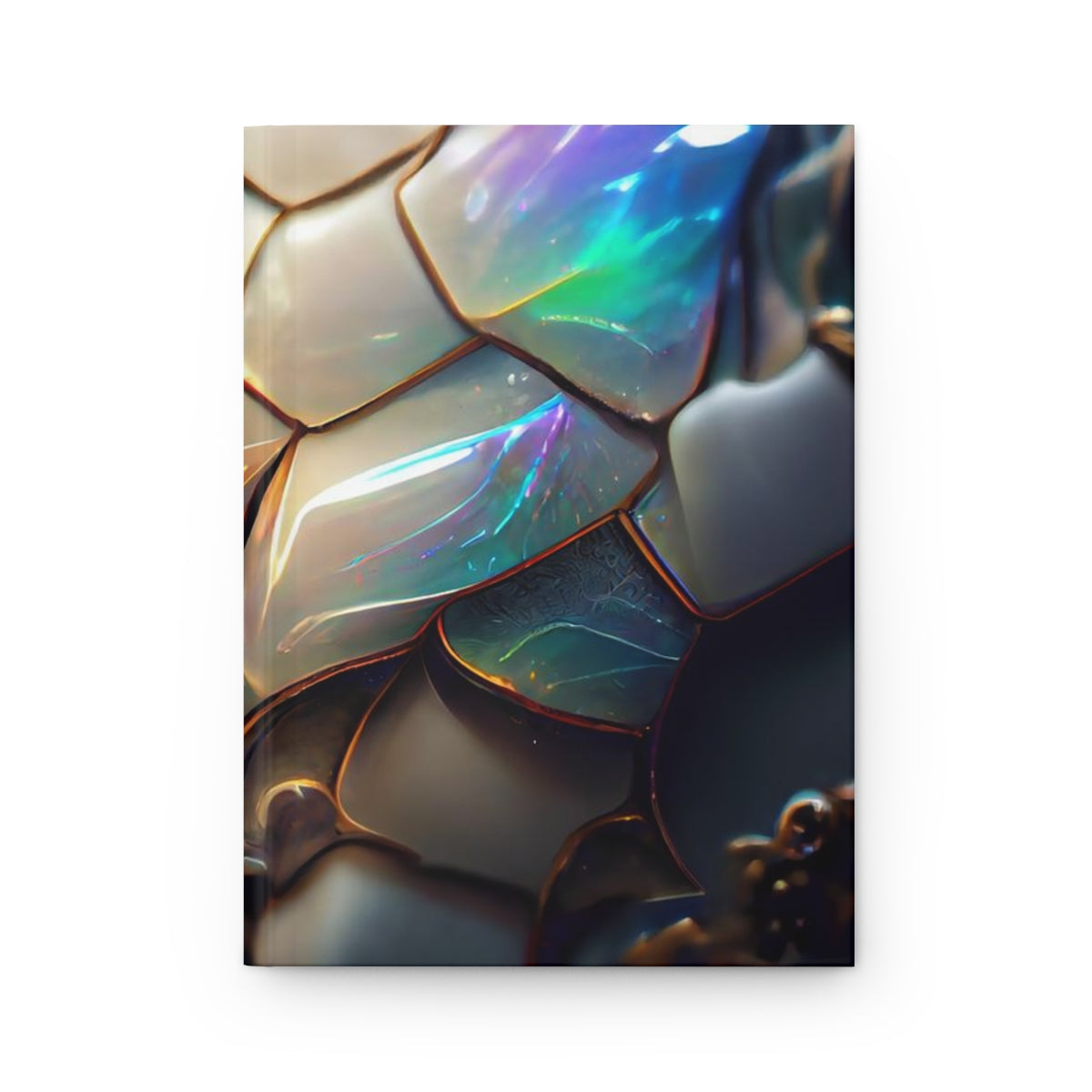 iridescent photorealistic opal dragon scales, symmetric, octane render, ultra detailed, filigree - Hardcover Journal Matte