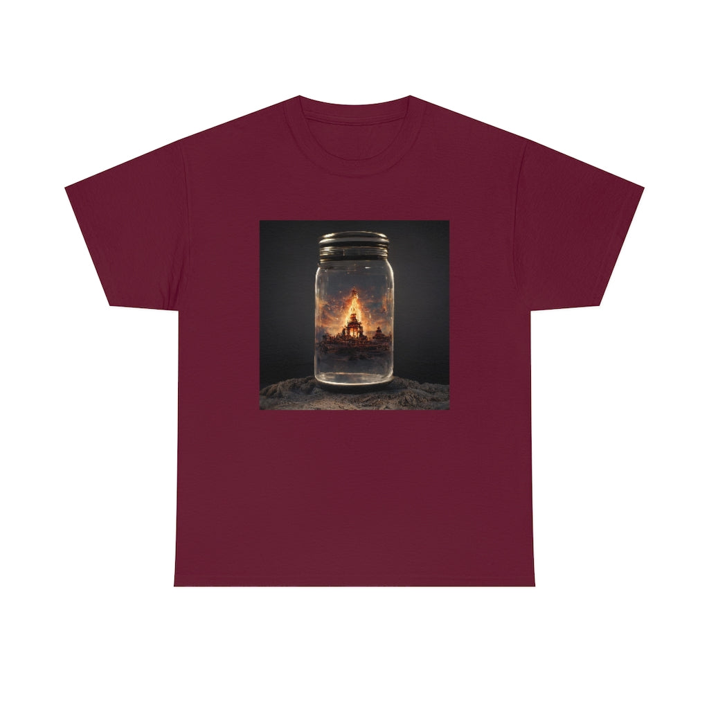 glass_jar_with_burning_man_temple_inside_black_rock_city - Unisex Heavy Cotton Tee