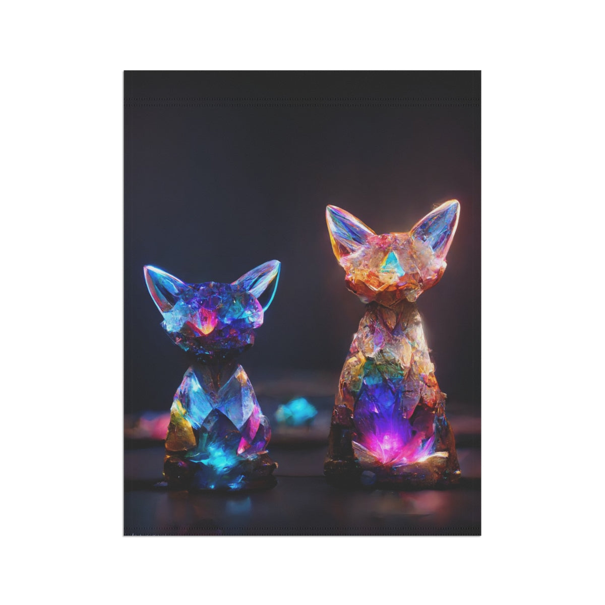 multicolored crystal fox and cat statues, magical, light background