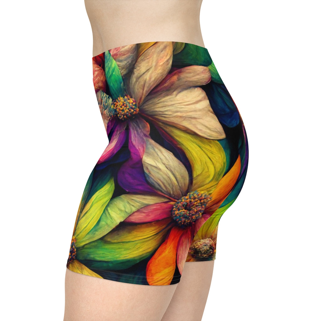 flower camoflage tiling patern colorful rainbow detailed - Women's Biker Shorts