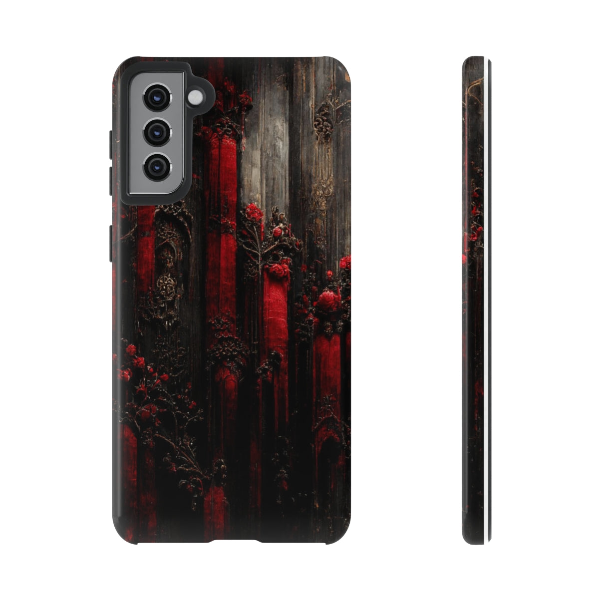 phone case - wall paper texture of red and black gothic painting octane rendering cinematic wooden detailed design frame