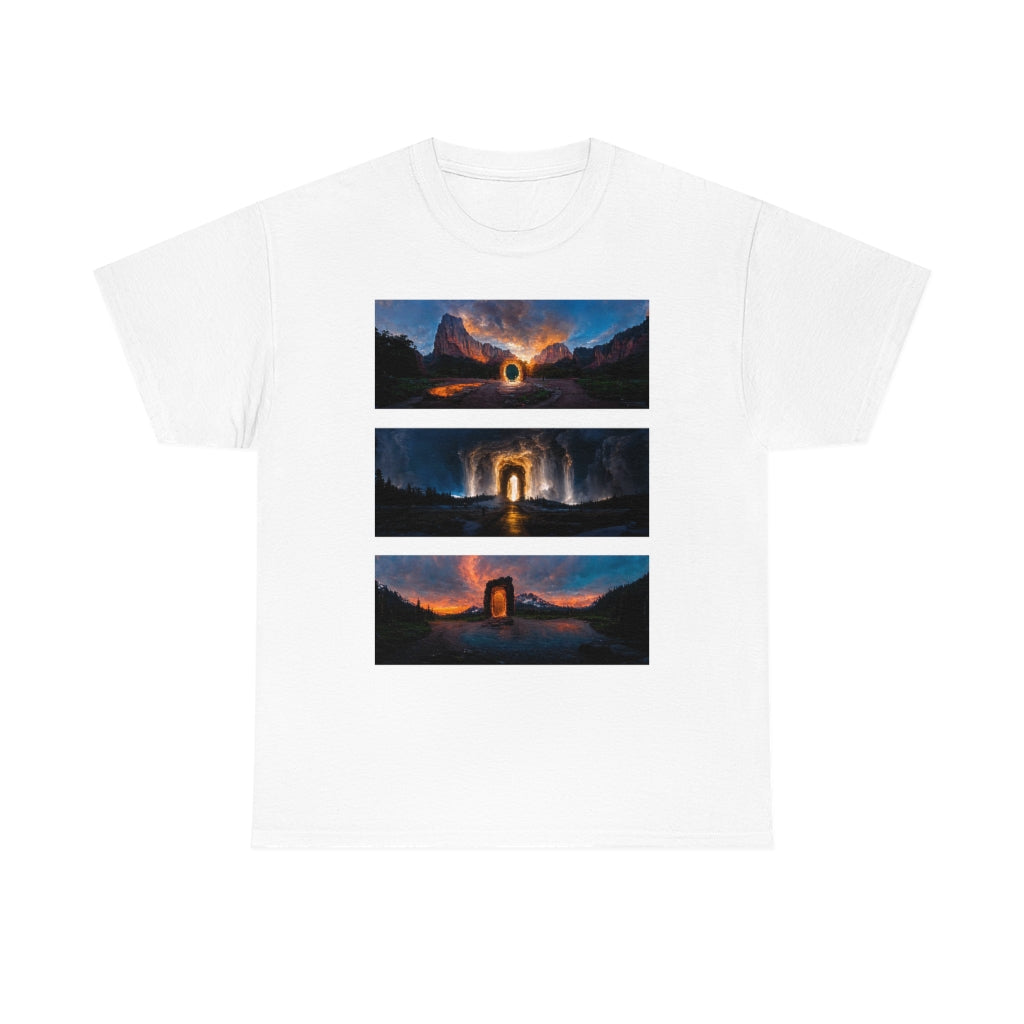 wide_angle_photo_of_a_magical_portal_in_(zion, yellowstone, ranier) - Unisex Heavy Cotton Tee