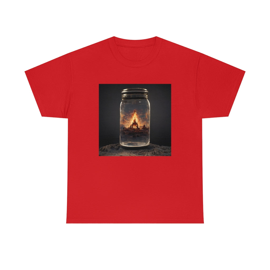 glass_jar_with_burning_man_temple_inside_black_rock_city - Unisex Heavy Cotton Tee