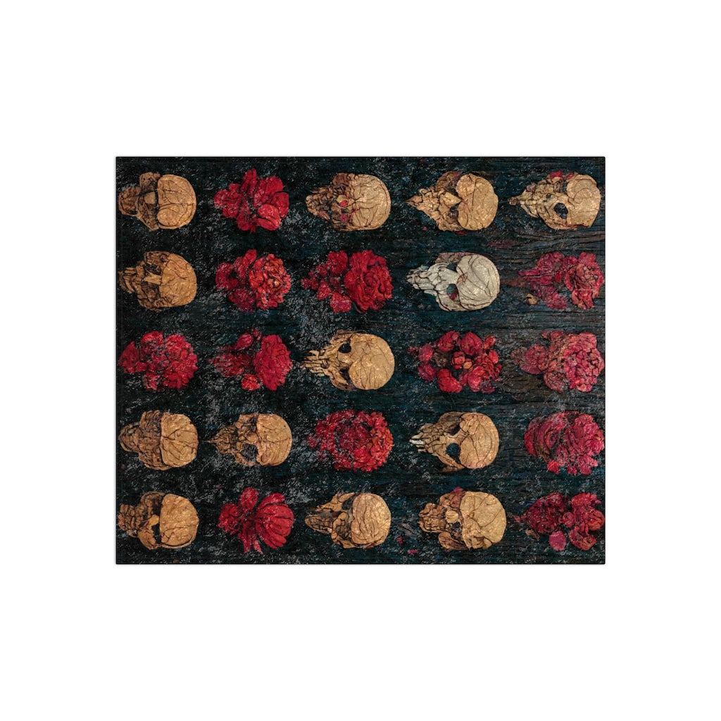 tiling_pattern_on_wood_panel_of_small_skulls_and_vivid_roses - Crushed Velvet Blanket