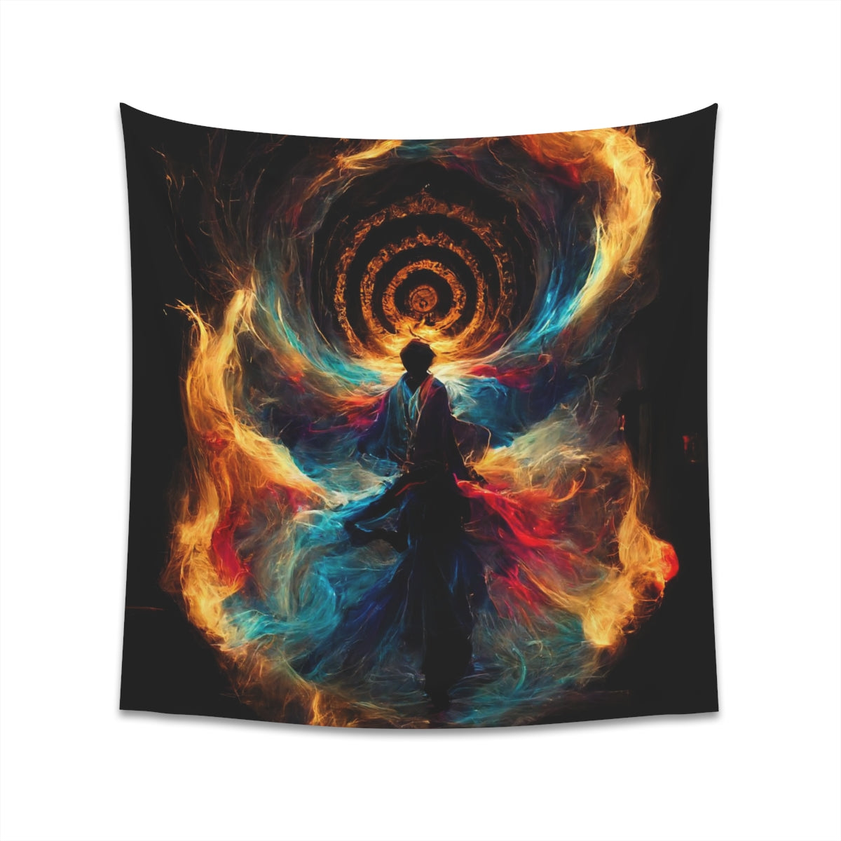 god of psychedelics dancing in a vortex made of fire - Indoor Wall Tapestries