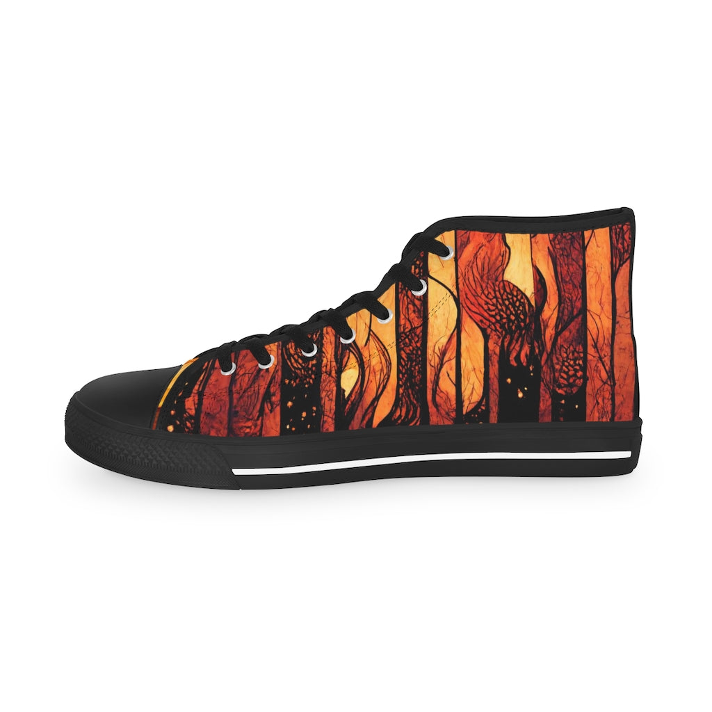 tiling pattern on wood panel of black flames - Men's High Top Sneakers