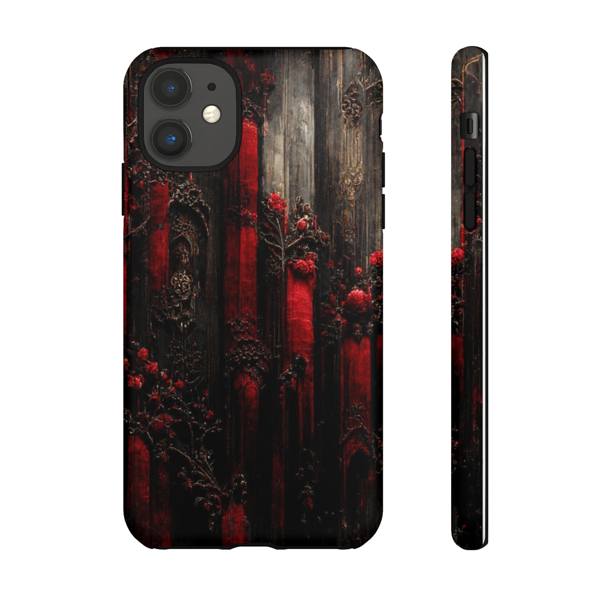 phone case - wall paper texture of red and black gothic painting octane rendering cinematic wooden detailed design frame