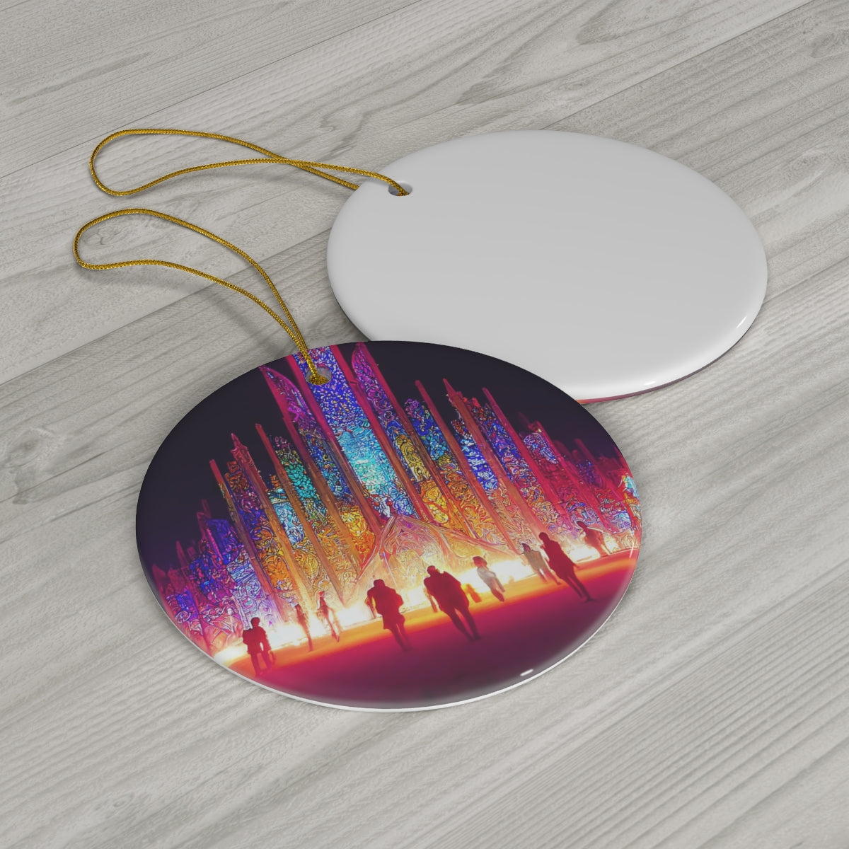 stained glass cathedral at burning man at night - Ceramic Ornament, 4 Shapes