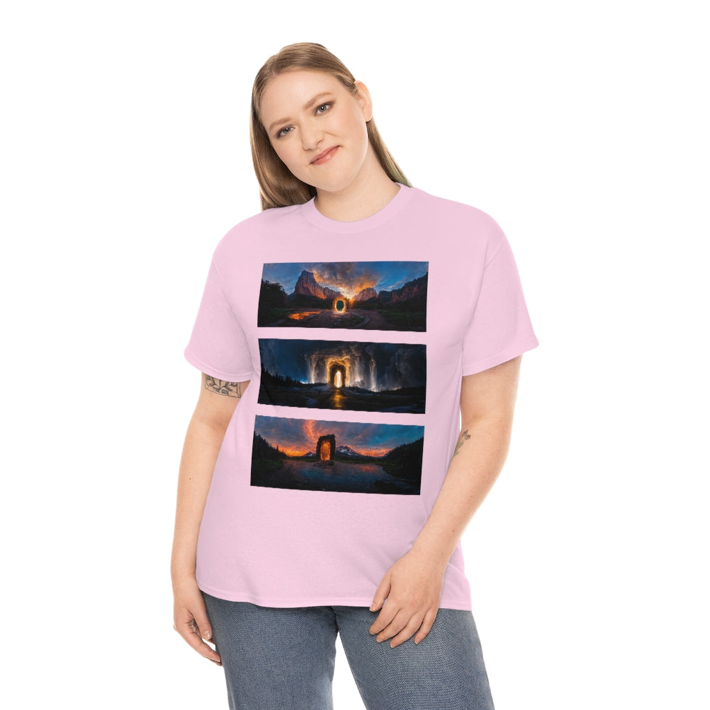 wide_angle_photo_of_a_magical_portal_in_(zion, yellowstone, ranier) - Unisex Heavy Cotton Tee