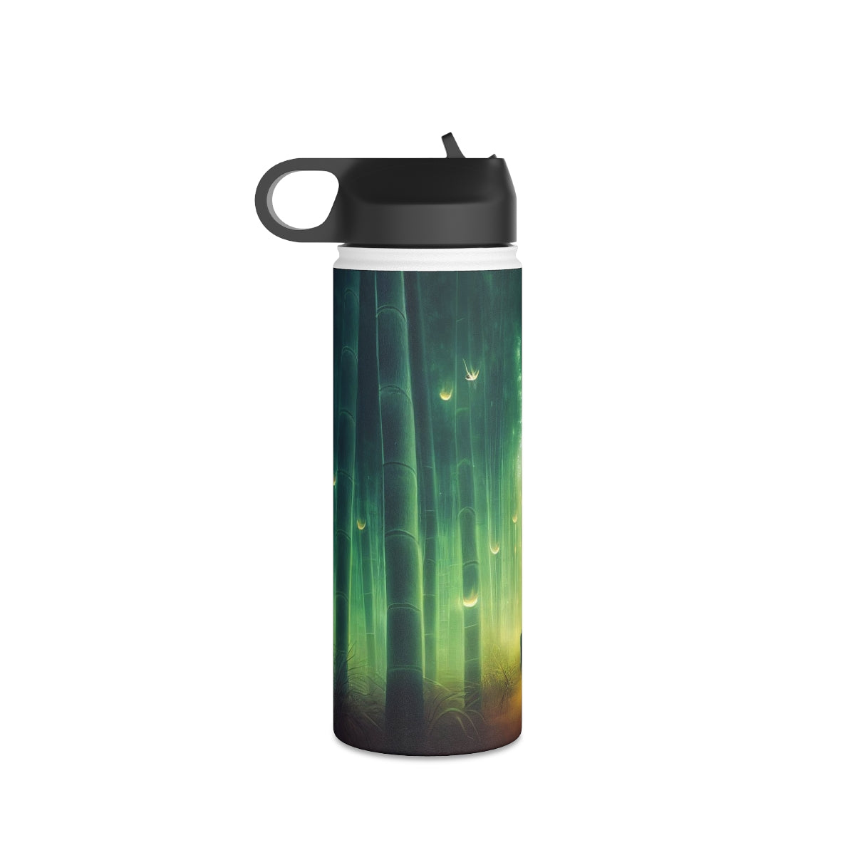 Stainless Steel Water Bottle, Standard Lid - psychedelic bamboo grove, causeway, fireflies, fantasy, intricate detail, illusion, mist, beautiful, hyper-realistic, breathtaking, ghostly figure, majestic, magic colour palette, low angle, unreal engine