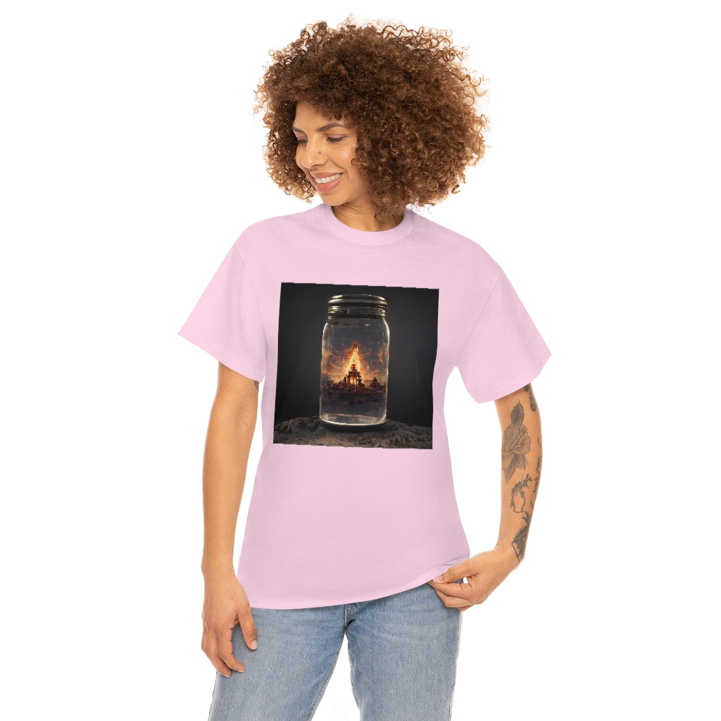 glass_jar_with_burning_man_temple_inside_black_rock_city - Unisex Heavy Cotton Tee