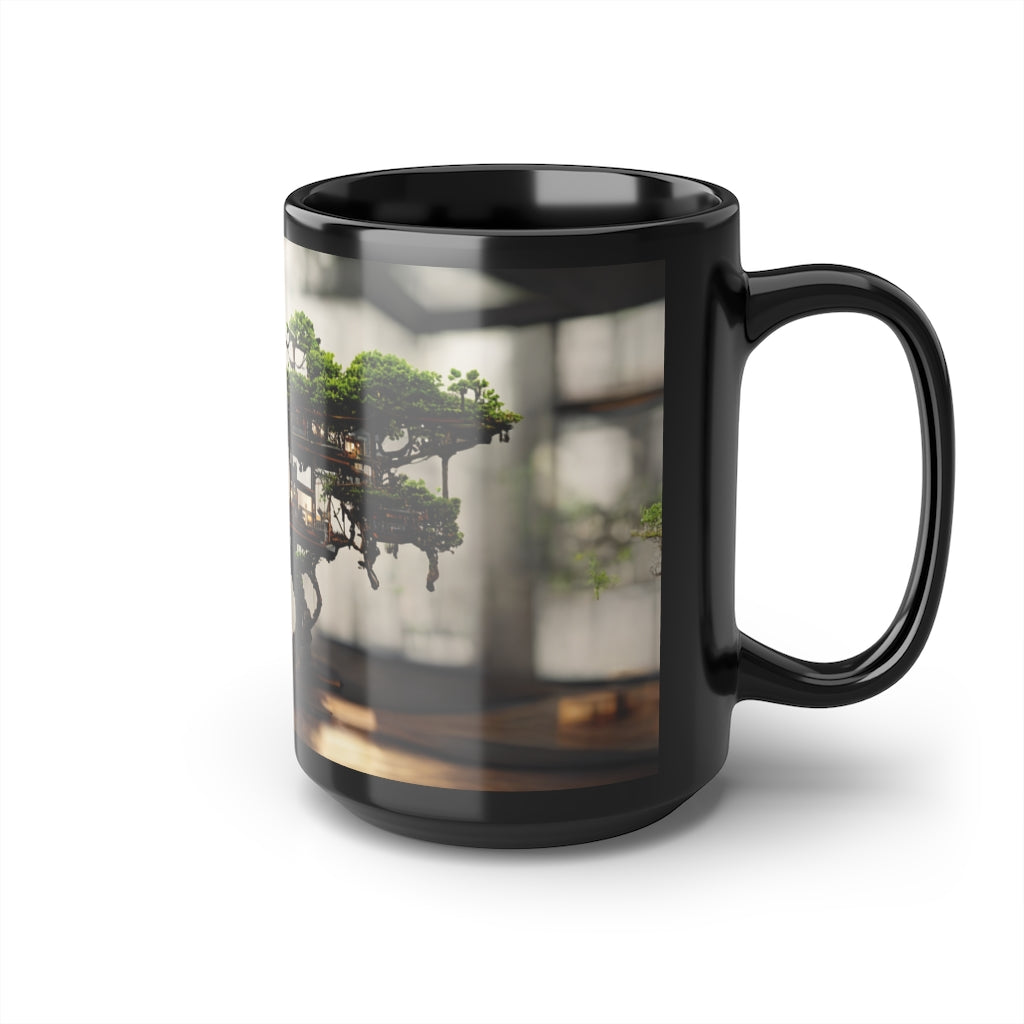 Bonsai Treehouse, Black Mug, 15oz