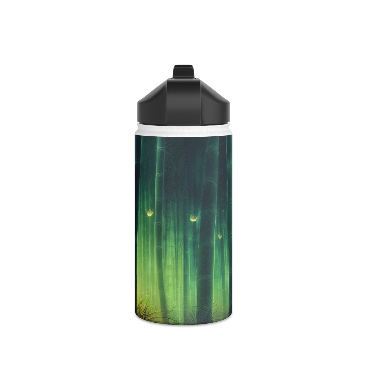 Stainless Steel Water Bottle, Standard Lid - psychedelic bamboo grove, causeway, fireflies, fantasy, intricate detail, illusion, mist, beautiful, hyper-realistic, breathtaking, ghostly figure, majestic, magic colour palette, low angle, unreal engine