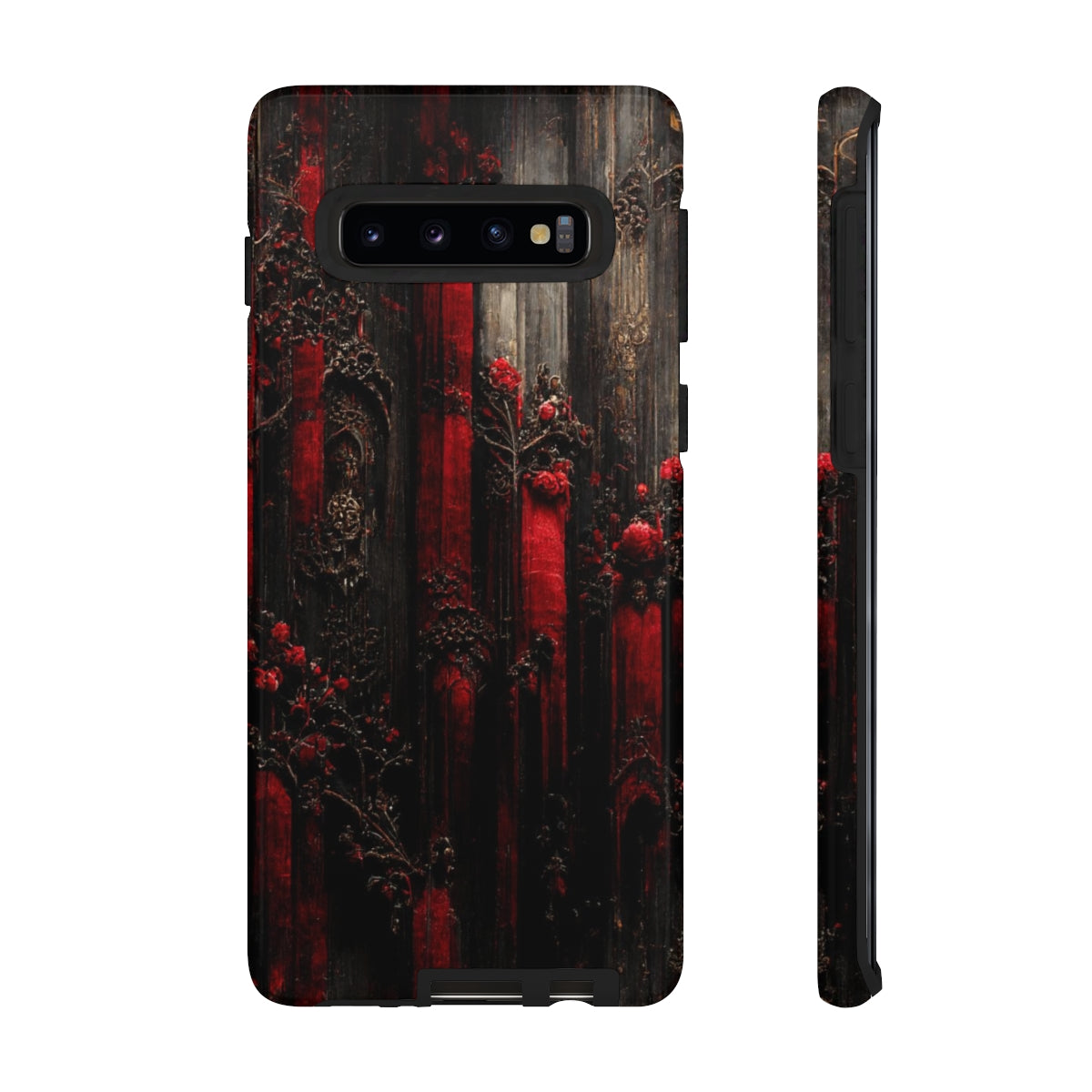 phone case - wall paper texture of red and black gothic painting octane rendering cinematic wooden detailed design frame